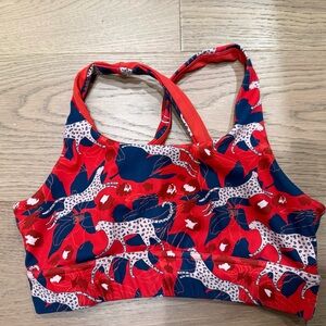 Relay Active Shannon Run Bra Size Medium - Red and Blue Leopard Print Sports Bra